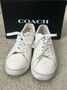 COACH Men's Optic White Lowline Low-top Leather Sneakers Size 7.5